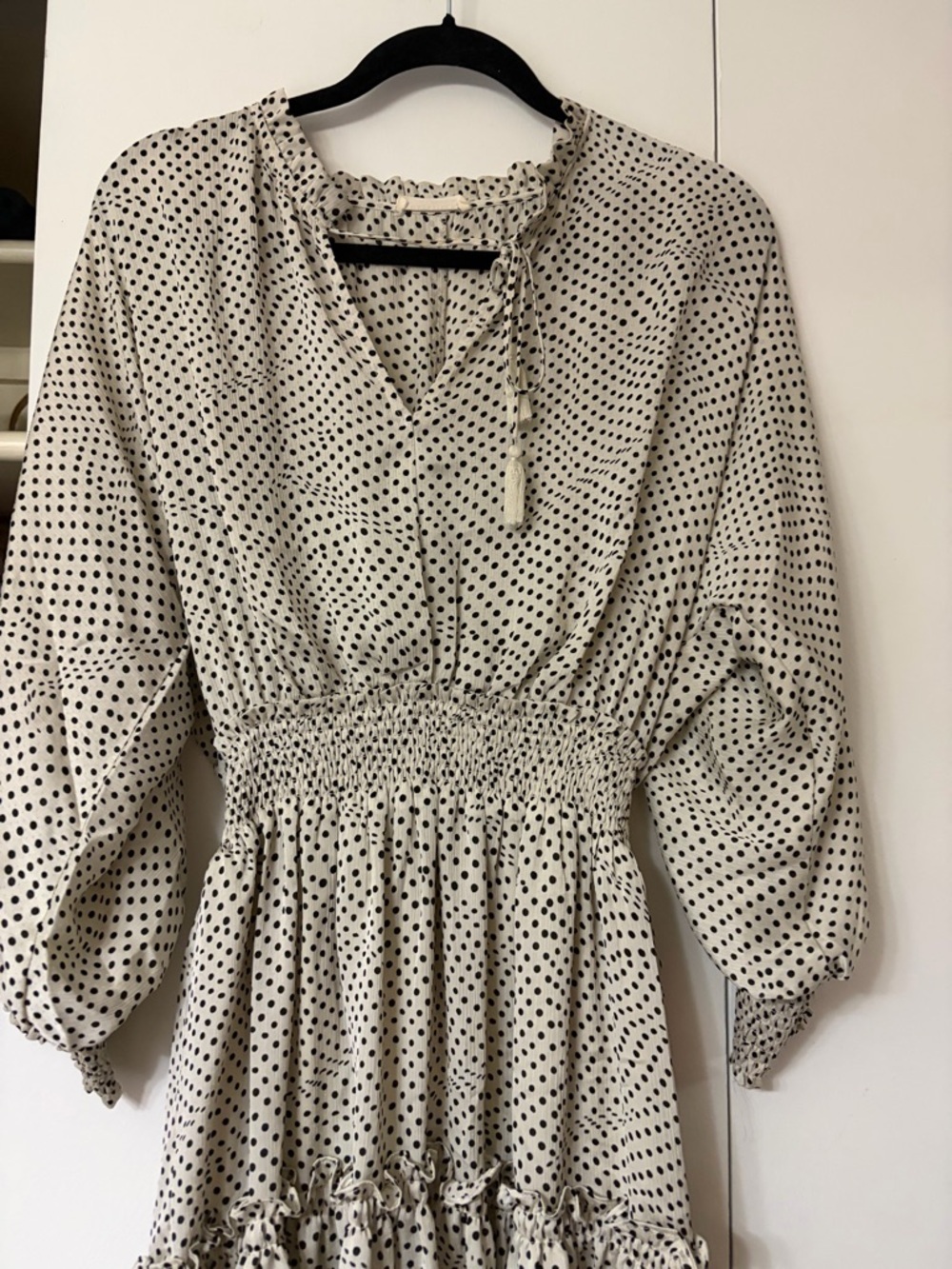 lovestitch Cream Polka Dot Long Sleeve Smocked Mini Dress - Picture 5 of 7